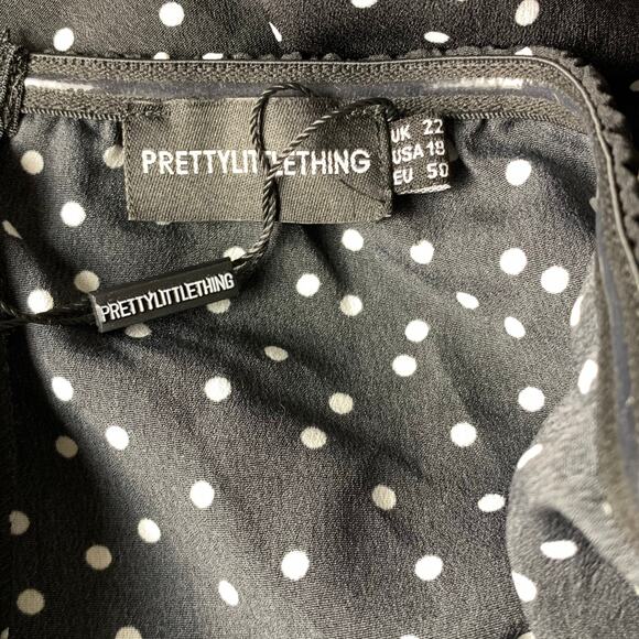 Pretty Little Thing Black Polka Dot Puff Sleeve Midi Dress 18 NWT - Picture 7 of 10